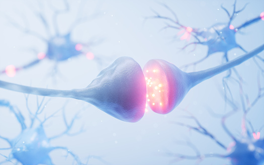Biology nerve cell with biomedicine concept, 3d rendering. 3D illustration.