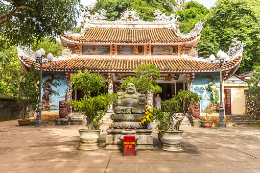 DA NANG, VIETNAM - JANUARY 04, 2019: Buddhist pagoda, temple at Marble mountains in Da Nang Vietnam