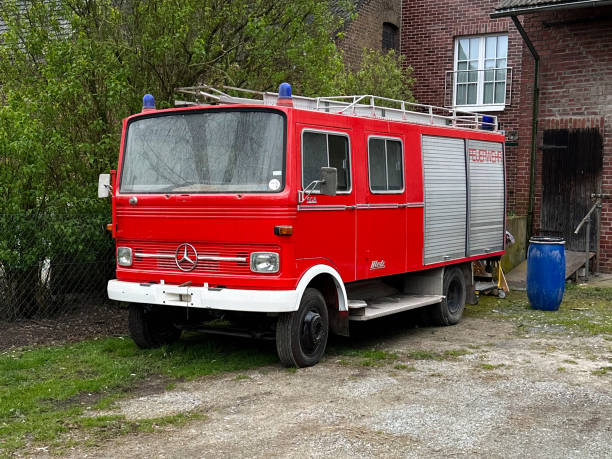 Korschenbroich, Germany, March 27, 2024 - Mercedes Benz 608 (LP 913) vintage fire engine built in 1975.