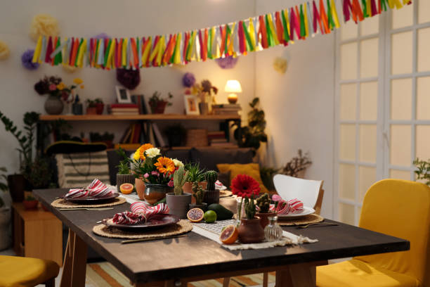 istock Festive table with fruits and flowers 2148460784