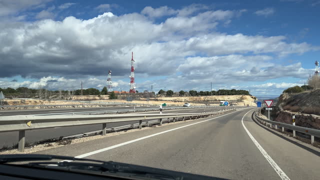Car point of view of Zaragoza to Barcelona higway