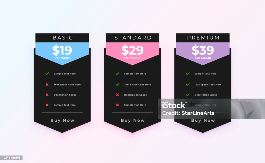 Three Subscription Three Option Subscription Pricing Plan Table Layout Design Stock ...