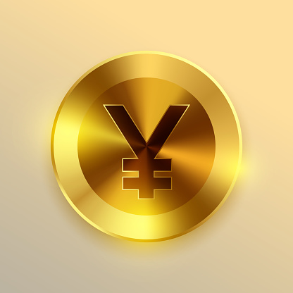 shiny and golden golden yen coin symbol design vector