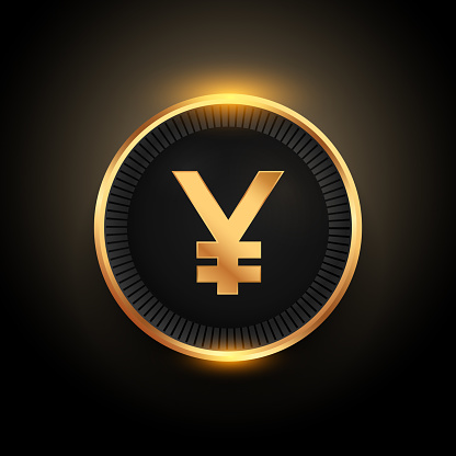 shiny and golden coin with japanese currency yuan symbol vector