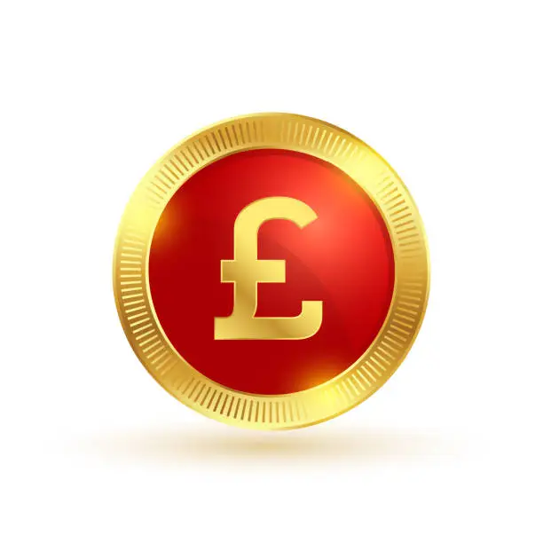 Vector illustration of isolated UK currency pound gold coin in 3d style