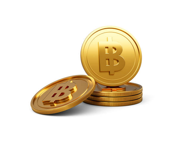 istock 3d Stack Of Golden Thailand Baht Coins Shiny Rounded Coins Stack On White Background 3d Illustration 2148468266