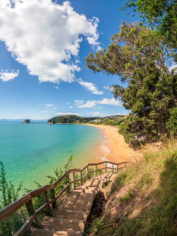 Little Kaiteriteri Beach: A breathtaking coastal landscape featuring stunning golden sands and crystal-clear blue waters, Kaiteriteri Recreation Reserve, New Zealand