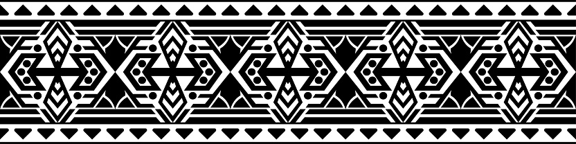Seamless geometric border. Polynesian wrist tattoos Black bracelet pattern. Traditional Maori design for creating templates and printing patterns.
