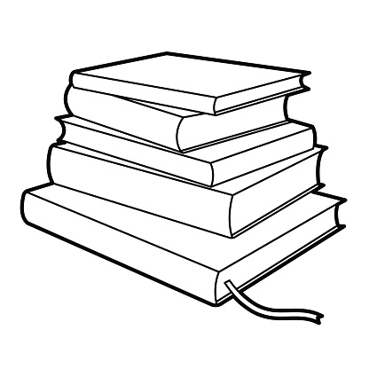 Stack of books, school, education, pile of 5 books. Outline illustration on white background, design element. Vector