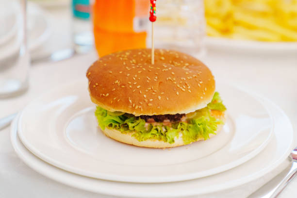 Homemade burger with french fries for 4th of July celebration