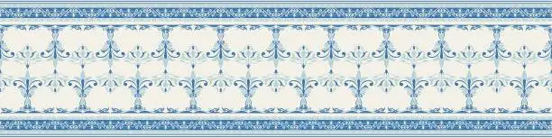 Vector illustration of Blue horizontal seamless vintage pattern for wallpaper and borders.