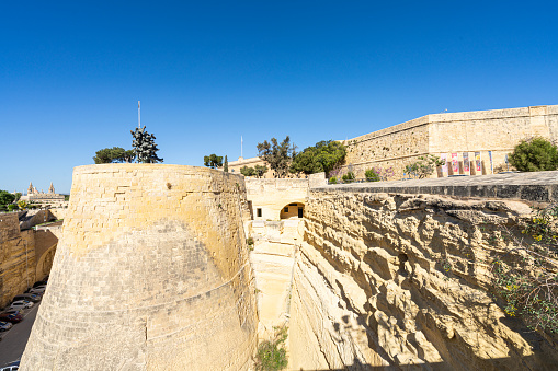 Valletta, Malta, April 03, 2024. view of the ancient ramparts that surround the city center