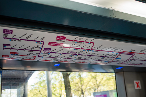 Bordeaux, France - April 8th, 2024:  MTR metro map System Map in Bordeaux, France