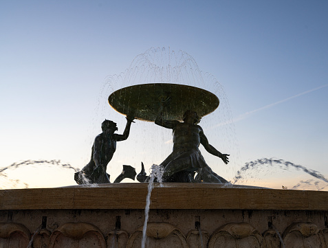 Valletta, Malta, April 03, 2024. the fountain of the tritons in the historic center of the city