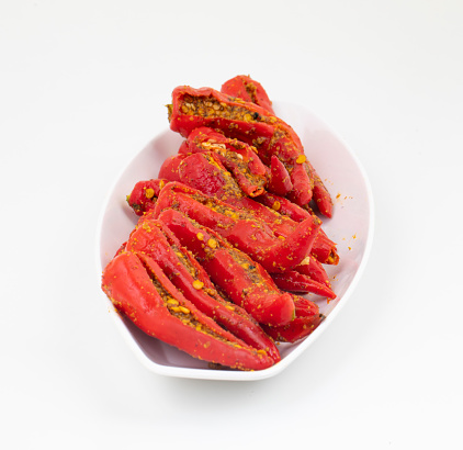 Indian Homemade Red Chilli Pickle Also Know as Mirchi Ka Achar, Loncha or Laal Mirch Ka Achar