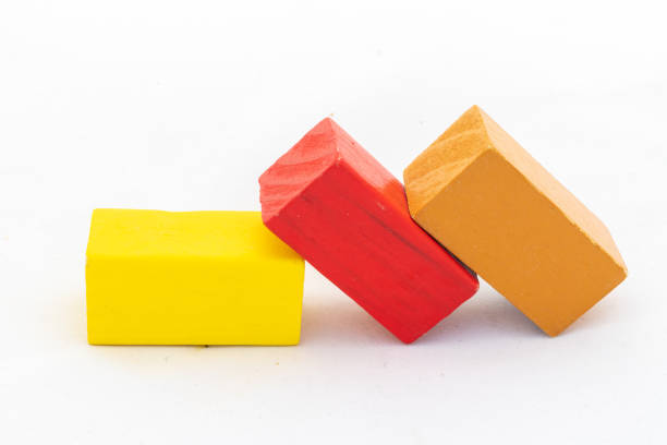Colorful wooden domino blocks isolated on white background. Copy space for text