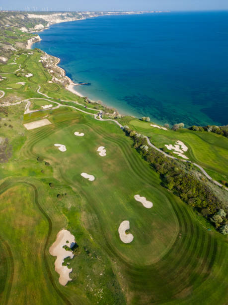 istock Aerial View of Golf Course by the sea 2148474520