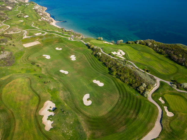 istock Aerial View of Golf Course by the Sea 2148474522