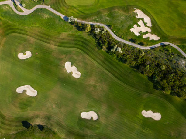 istock Aerial View of Golf Course by the sea 2148474525