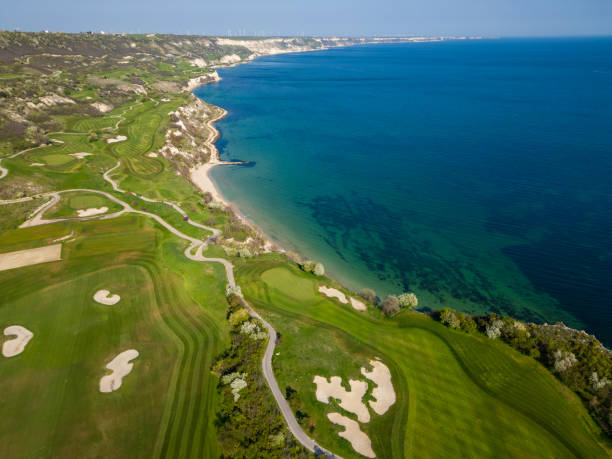 istock Aerial View of Golf Course by the Sea 2148474533