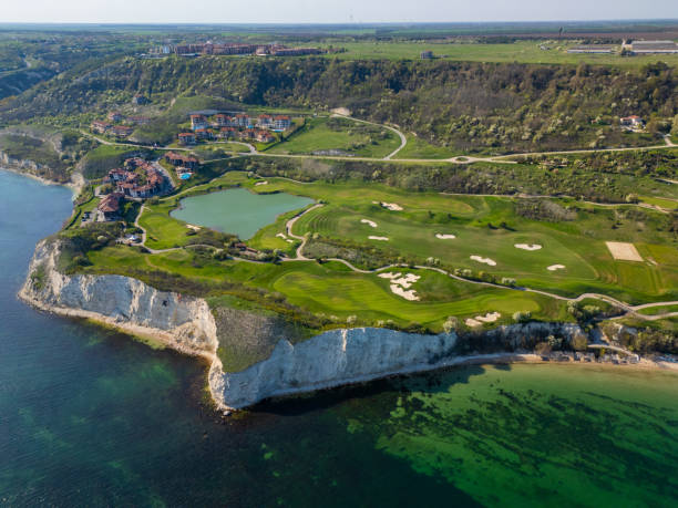 istock Aerial View of Golf Course by the Sea 2148474535