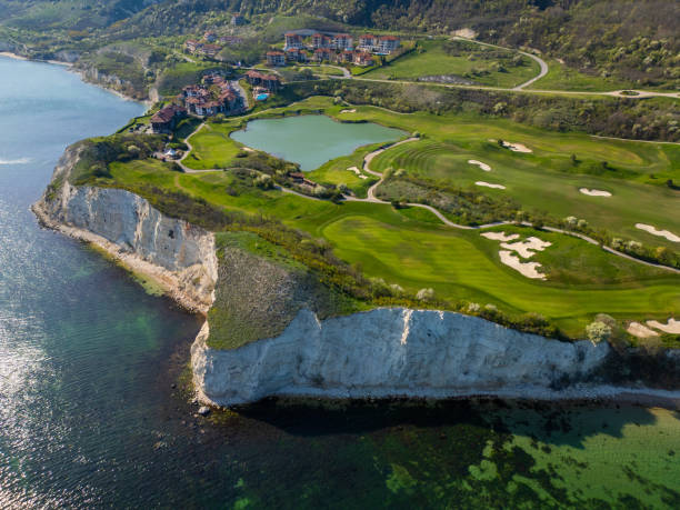 istock Aerial View of Golf Course by the Sea 2148474537