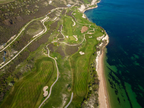 istock Aerial View of Golf Course by the Sea 2148474549