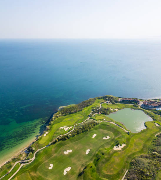 istock Aerial View of Golf Course by the Sea 2148474550