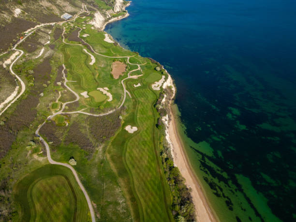 istock Aerial View of Golf Course by the Sea 2148474555