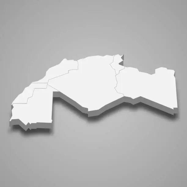 Vector illustration of 3d isometric map of Maghreb region, isolated with shadow