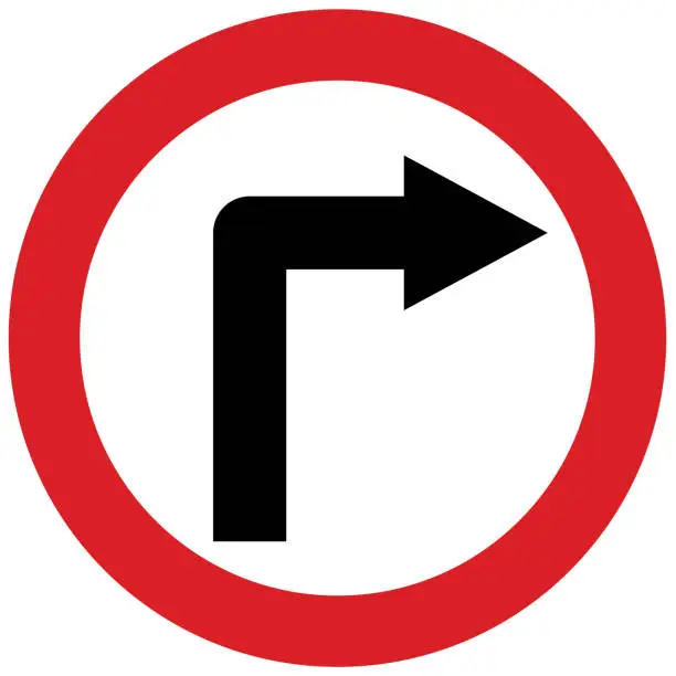 Vector illustration of Turn right, stop, prohibited, warning traffic sign red color icon, banner vector illustration.