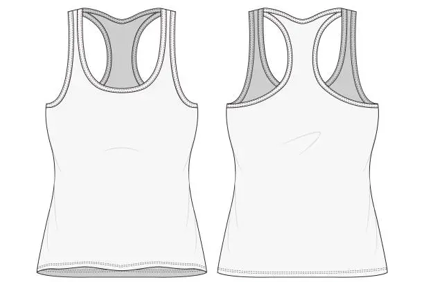 Vector illustration of Sportswear tank women fashion technical drawing.