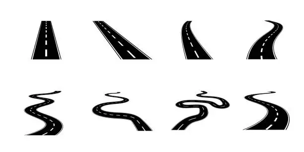 Vector illustration of Top view on a curved highway road map.