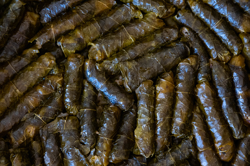 Turkish Delicious Traditional Meal Dolma (Sarma), Grape Leaves Stuffed with Rice