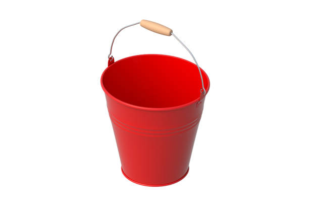 One red metal bucket isolated on white background. 3d render