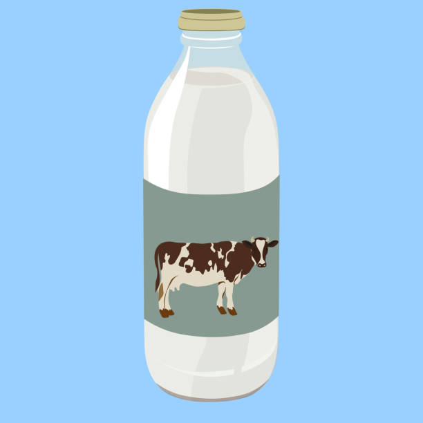 istock glass bottle with milks and cow and label in semi realistic style. milk packaging in vector. 2148483798