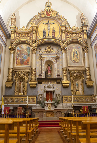 Pamplona, Spain - March 3rd, 2024: San Lorenzo Church main nave, Pamplona, Navarra, Spain