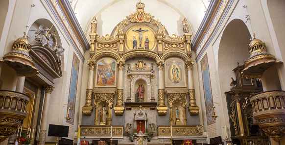 Pamplona, Spain - March 3rd, 2024: San Lorenzo Church main nave, Pamplona, Navarra, Spain