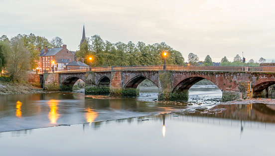 View of old dee bridge in the centre of Chester