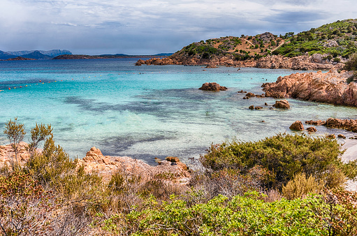 View over the scenic Spiaggia del Principe, Sardinia, Italy