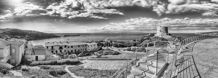 Scenic panoramic view over the town of Santa Teresa Gallura, located on the northern tip of Sardinia, on the Strait of Bonifacio, in the province of Sassari, Italy