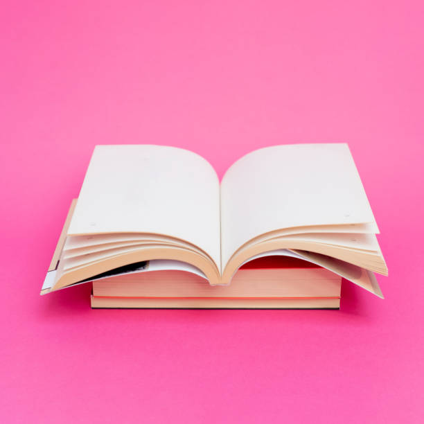Books on a pink background creative education literature concept with place for text.