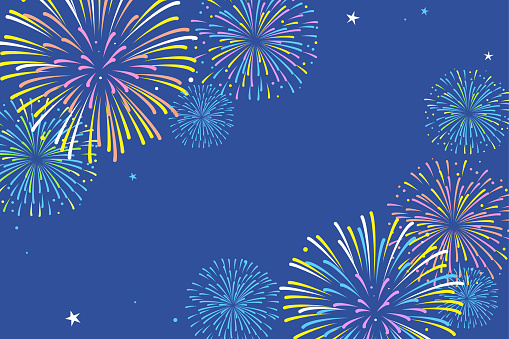 Summer fireworks background material (3:2)_vector illustration