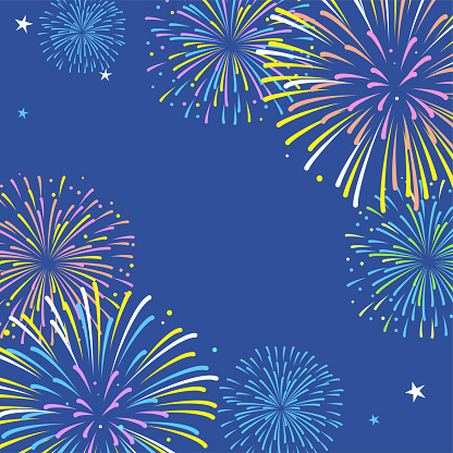 Summer fireworks background material (1:1)_vector illustration
