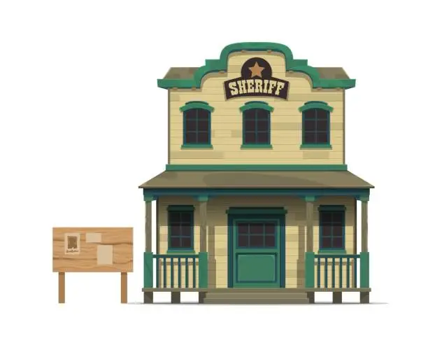 Vector illustration of Western sheriff office building of Wild West town