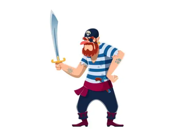 Vector illustration of Cartoon pirate corsair sailor character with saber