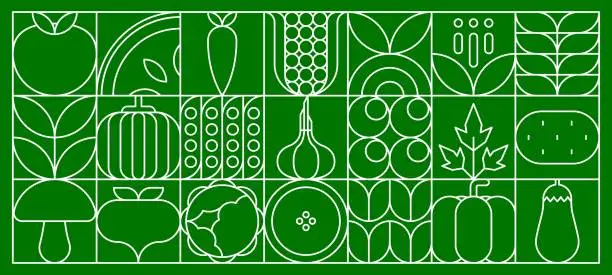 Vector illustration of Vegetables food abstract line geometric pattern