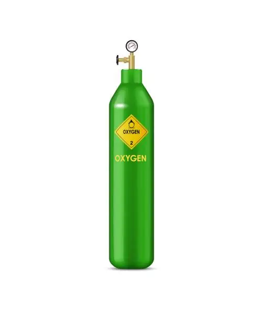 Vector illustration of Realistic oxygen gas cylinder, compressed balloon