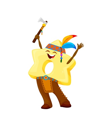 Cartoon Italian pasta Wild West indigenous character. Stelle pasta Native American warrior cheerful character with ax, Wild West childish mascot, Italian pasta Western isolated vector funny personage