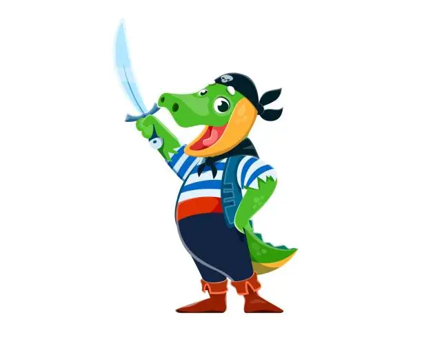 Vector illustration of Cartoon funny crocodile animal pirate character